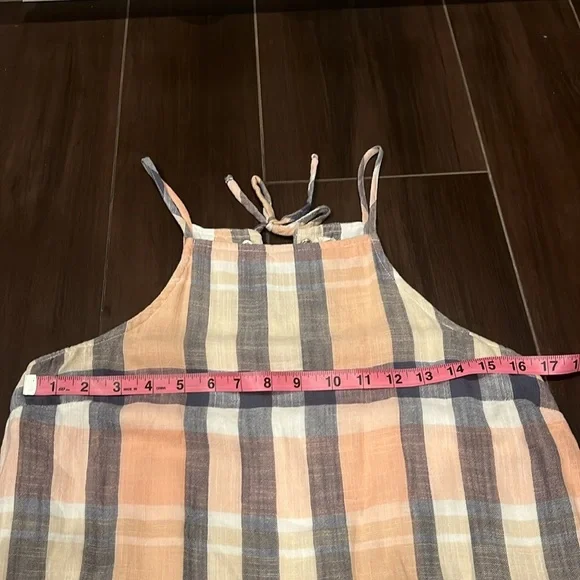 Bella Dahl Dress Lace-Up Back Plaid Midi pink and blue Size Small - Picture 9 of 9